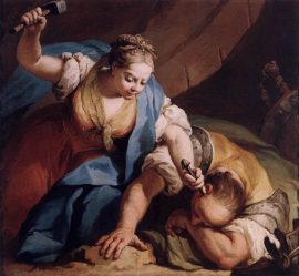 Jael nailing Sisera's head to floor